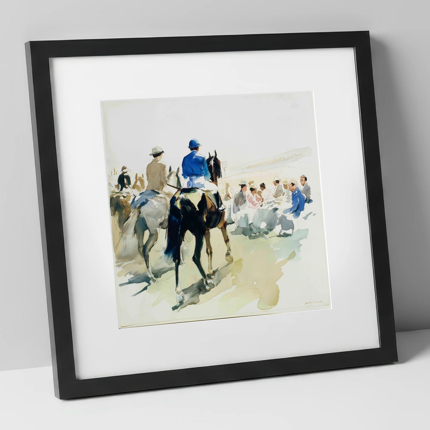 Heading to the Start racing horse art print in black frame