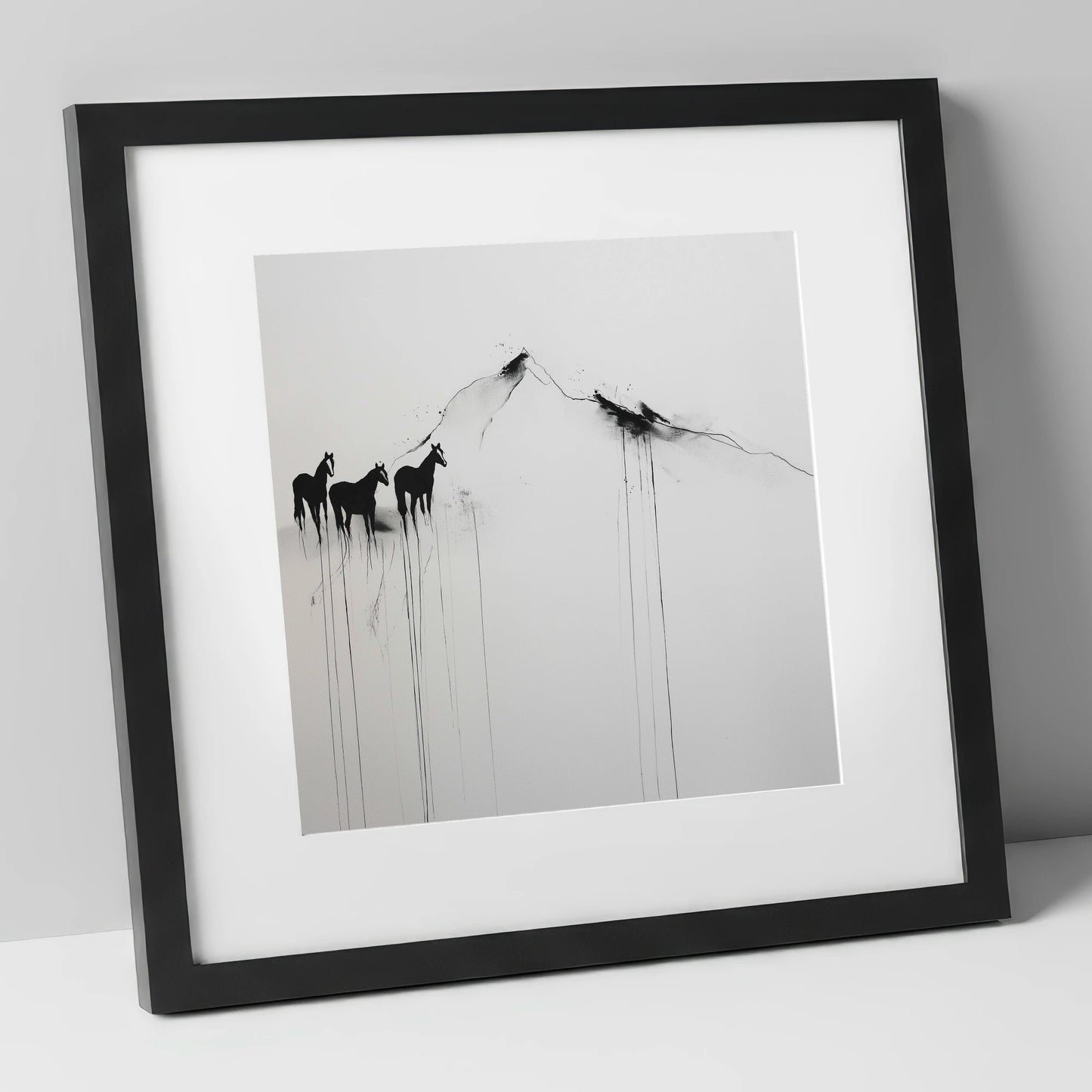 Alpine Solitude horse landscape art print in black frame