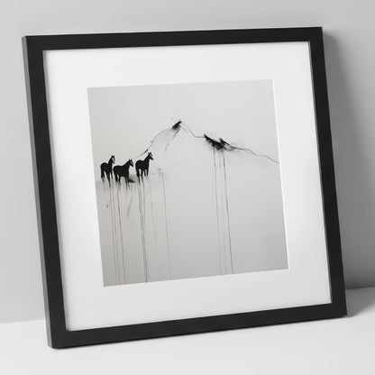 Alpine Solitude horse landscape art print in black frame