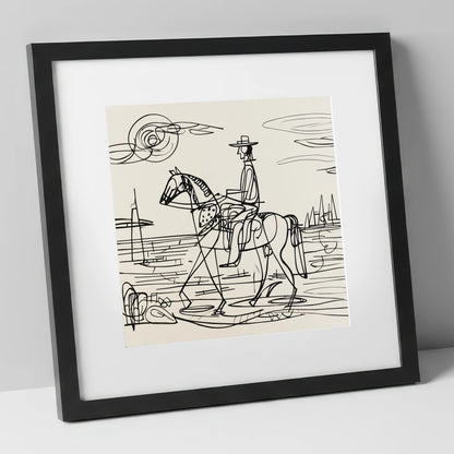 Abstract Coastal Ride beach horse art print in black frame