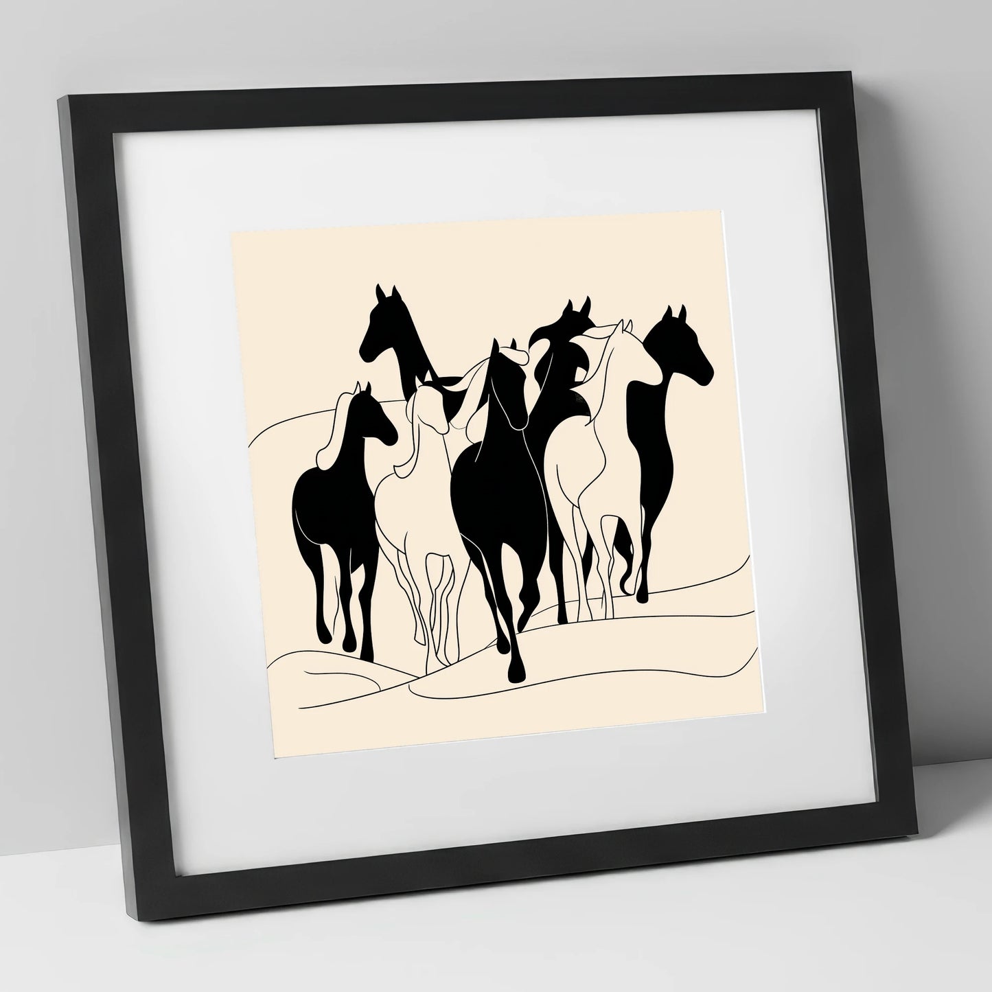 Fluid Herd Harmony wild horses art print in black frame