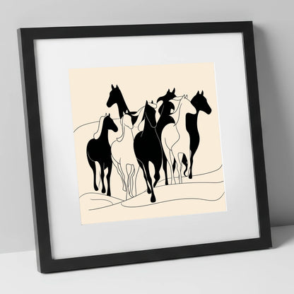 Fluid Herd Harmony wild horses art print in black frame