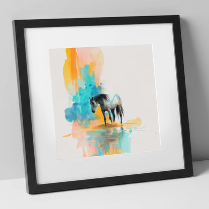 Vibrant Grey Reflection horse portrait art print in black frame