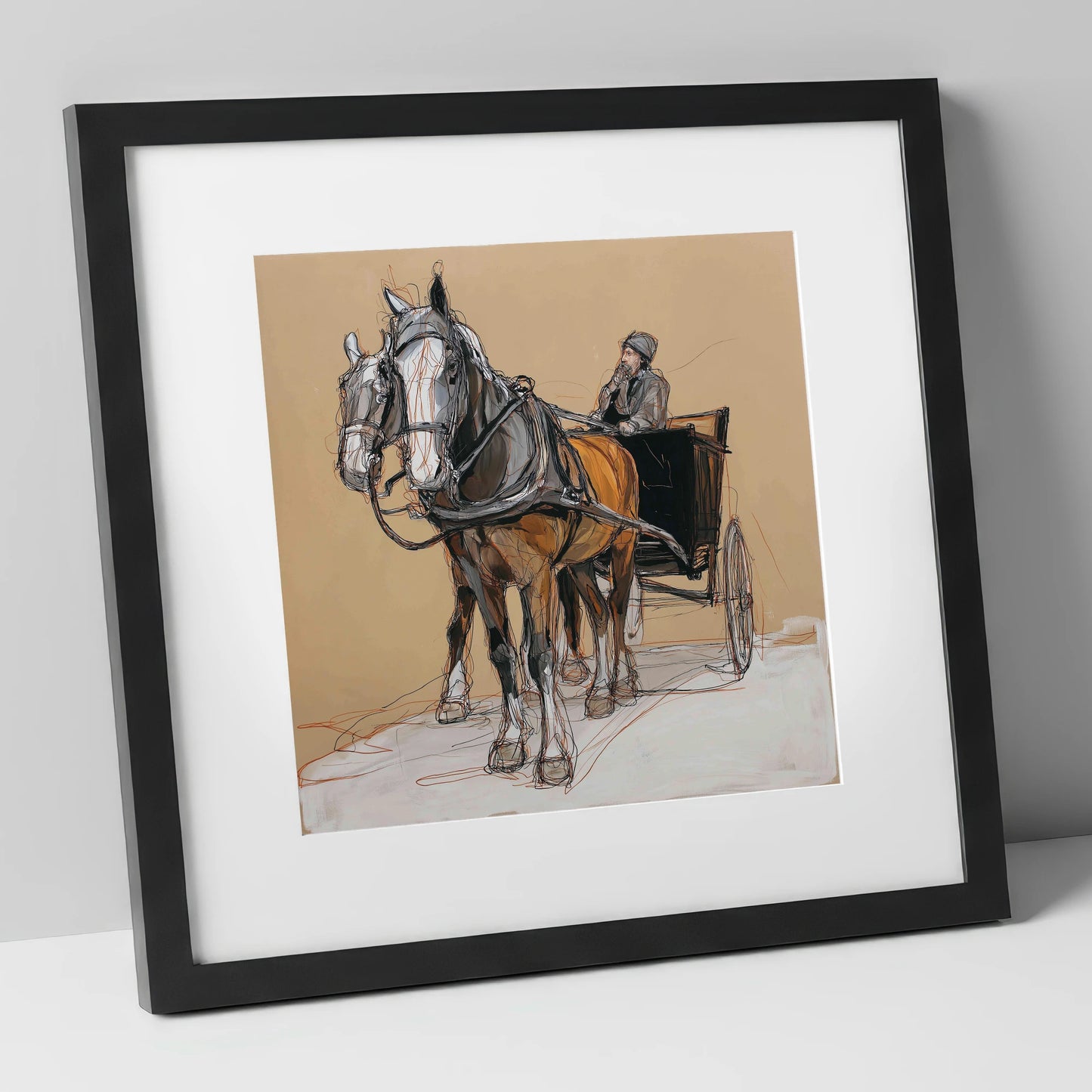 The Coachman's Team working horse art print in black frame