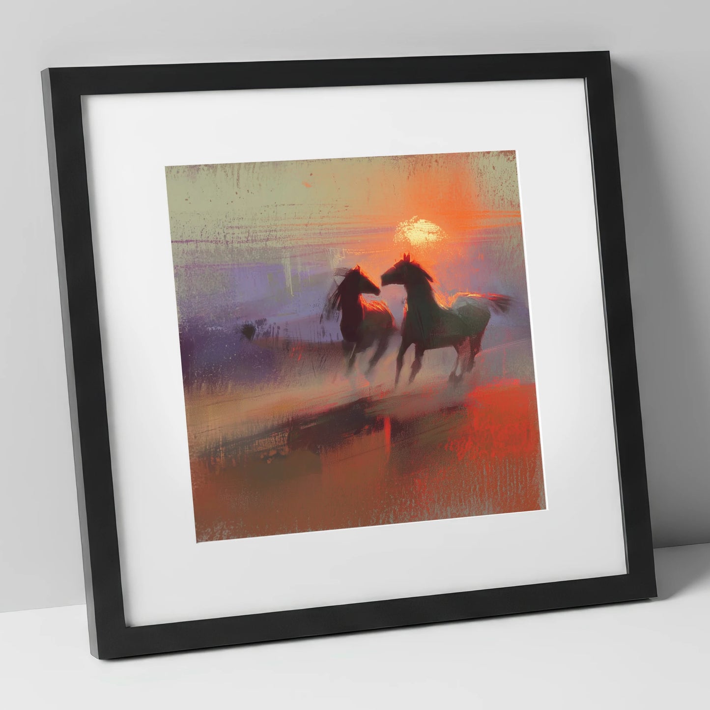 Untamed at Dusk wild horses art print in black frame