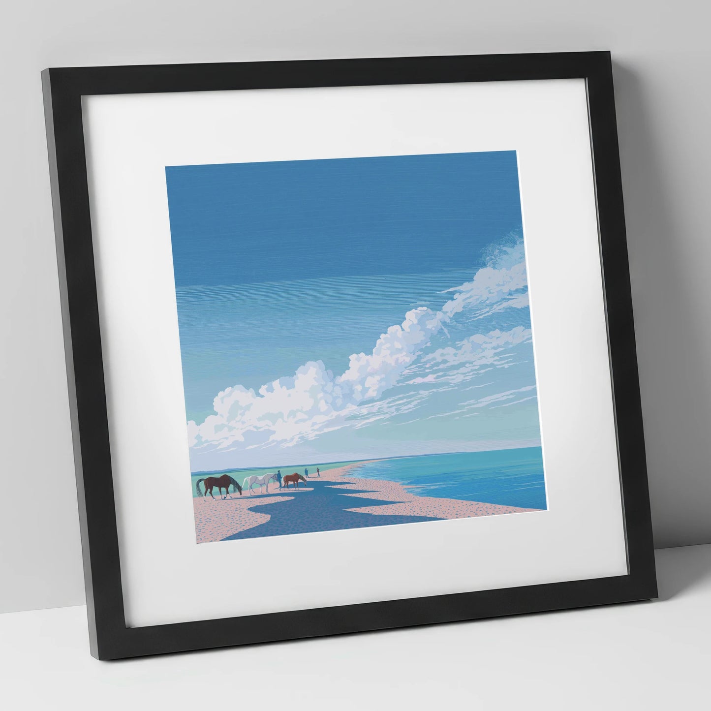 Endless Shoreline Hack horse landscape art print in black frame