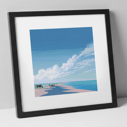 Endless Shoreline Hack horse landscape art print in black frame