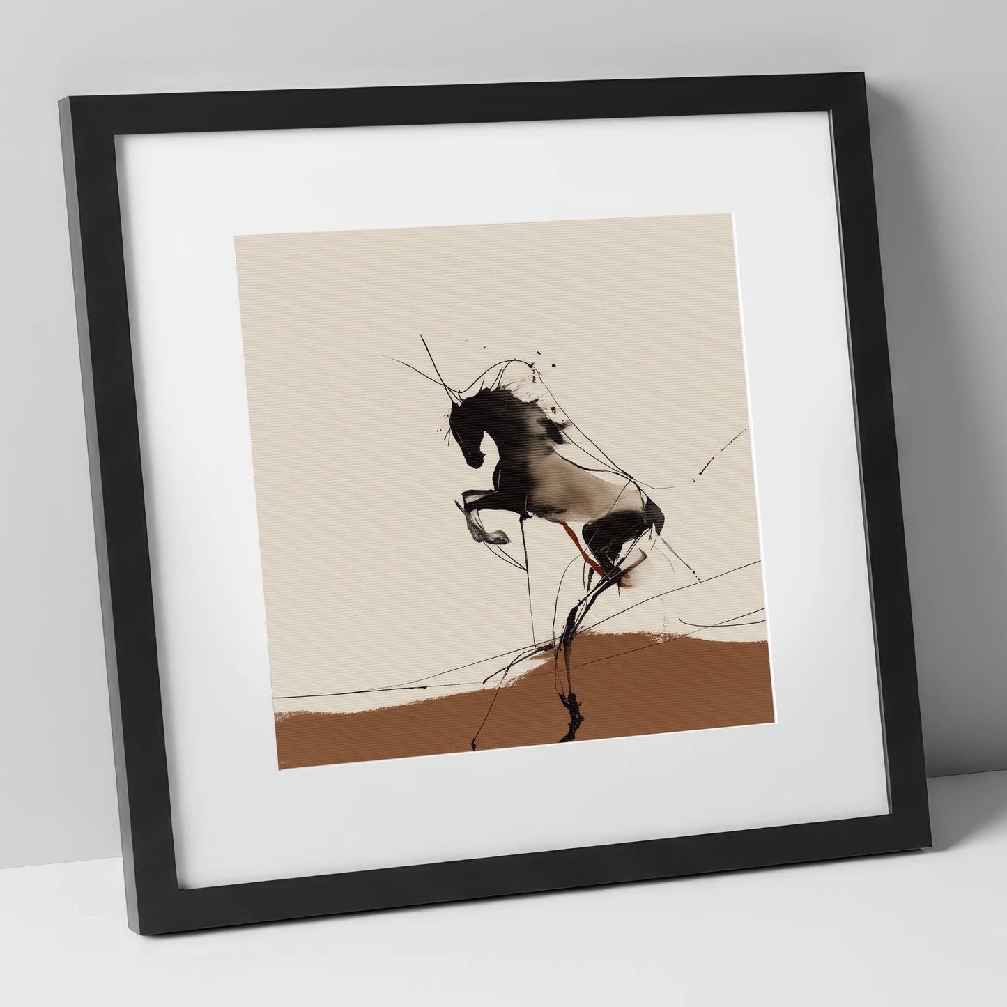 Dynamic Rearing Form wild horses art print in black frame