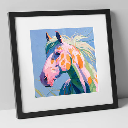 Technicolour Spirit horse breed art print in black frame