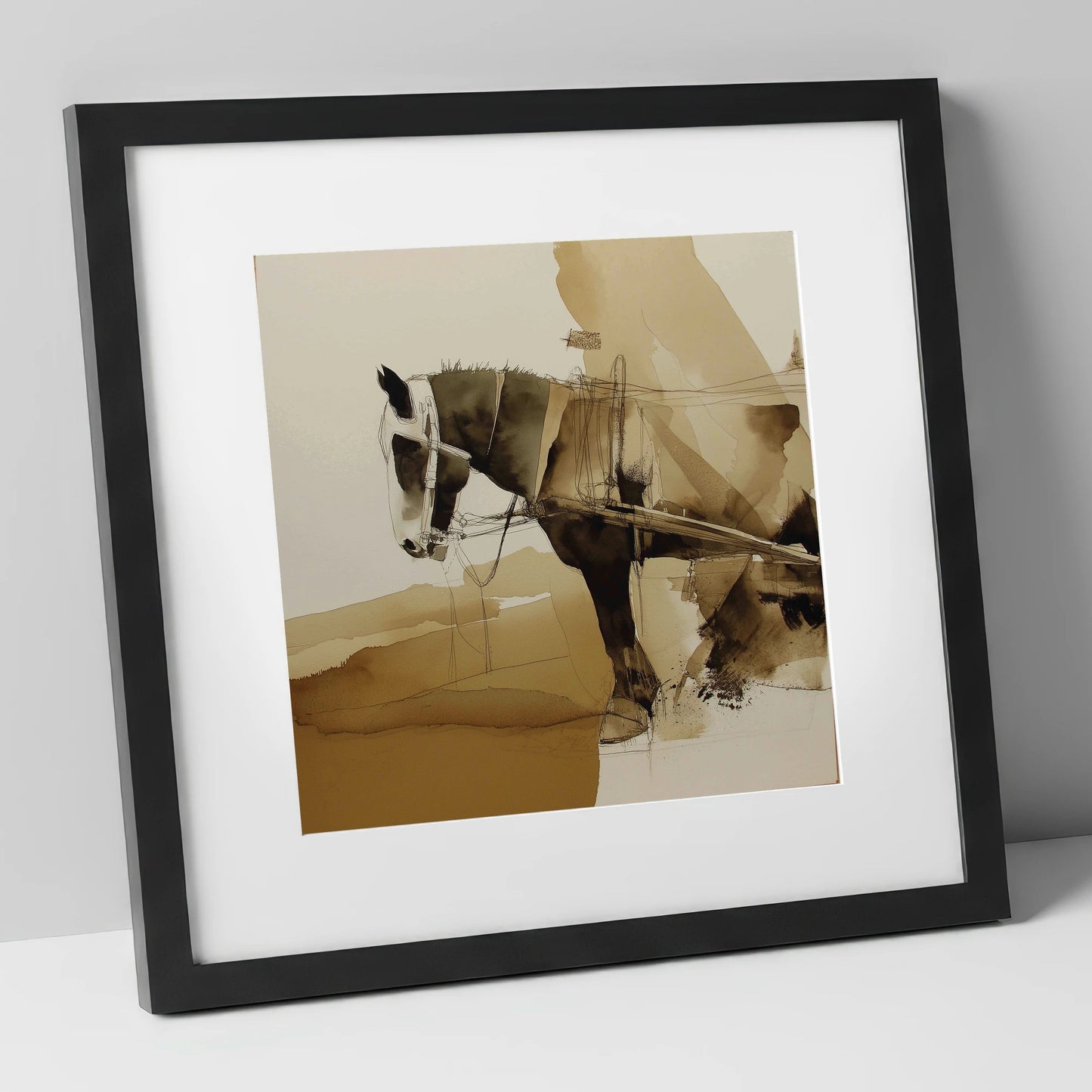 Sepia Heavy Horse Study working horse art print in black frame