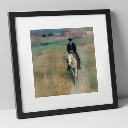 Solitary Trail Rider western horse art print in black frame