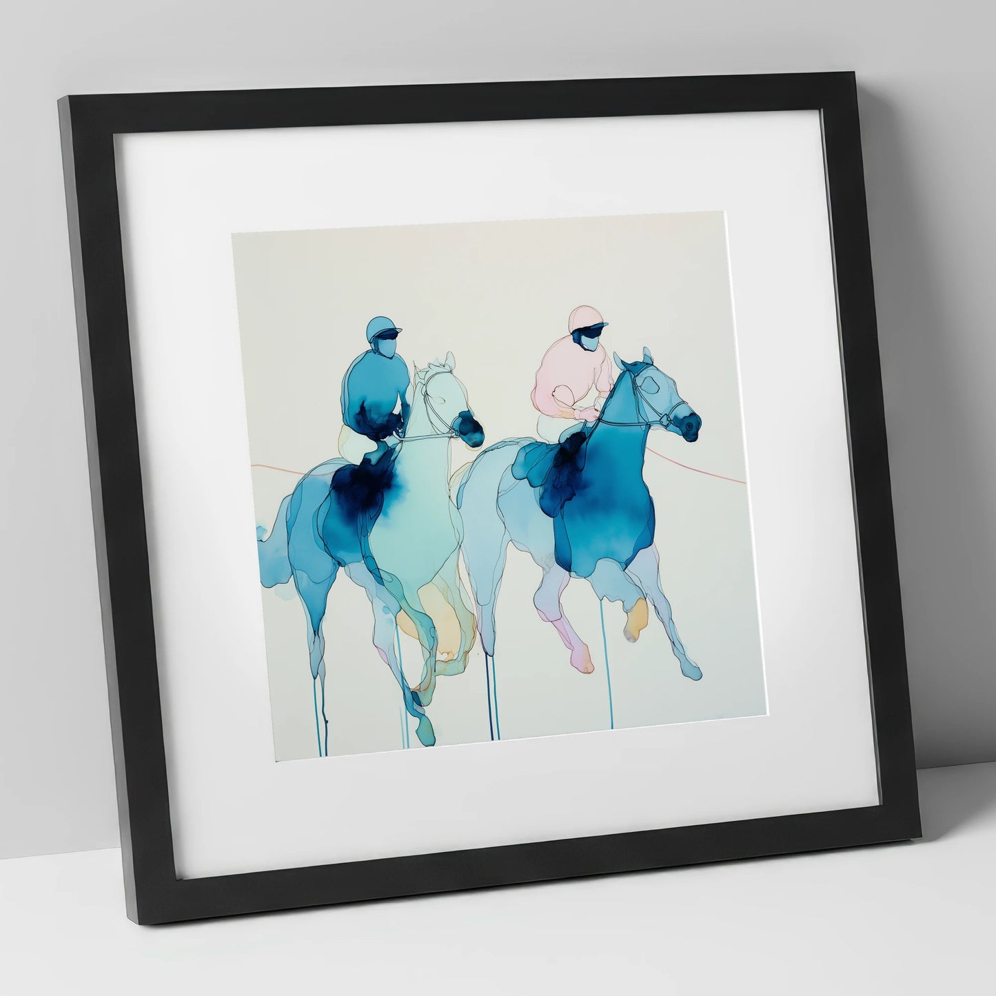 Ethereal Racing Silks racing horse art print in black frame