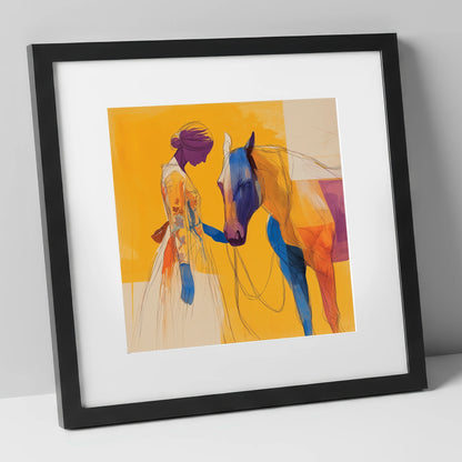 Vibrant Connection horse & rider art print in black frame