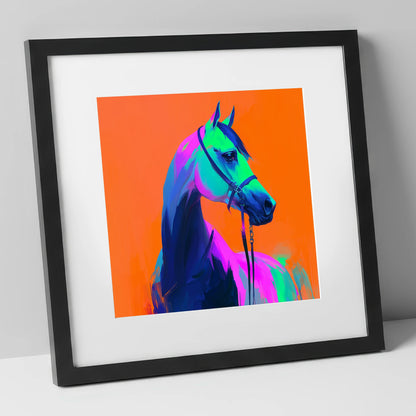 Technicolour Arabian horse breed art print in black frame