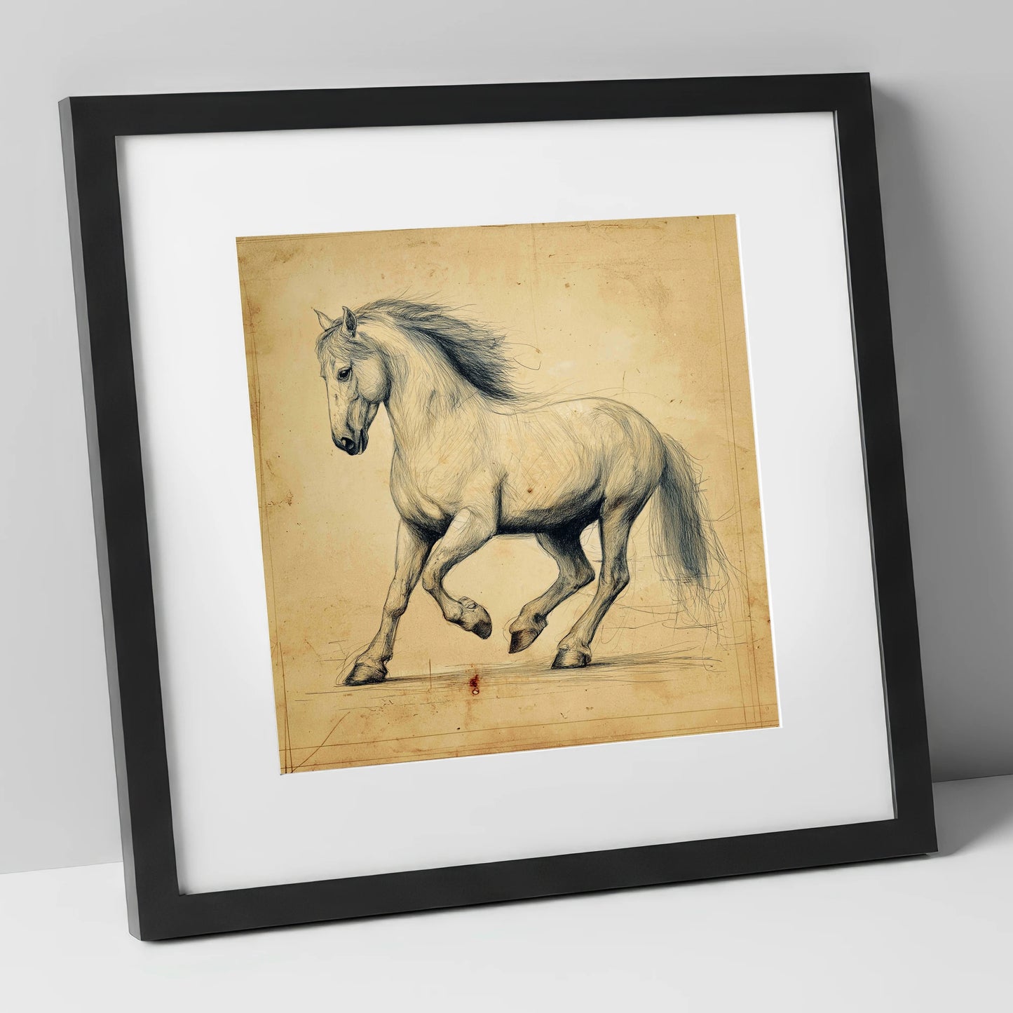 Classical Motion Study horse portrait art print in black frame