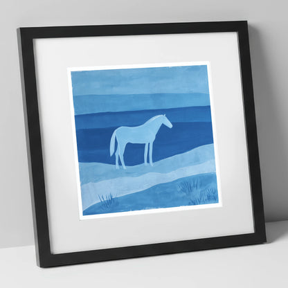 Cerulean Serenity horse landscape art print in black frame