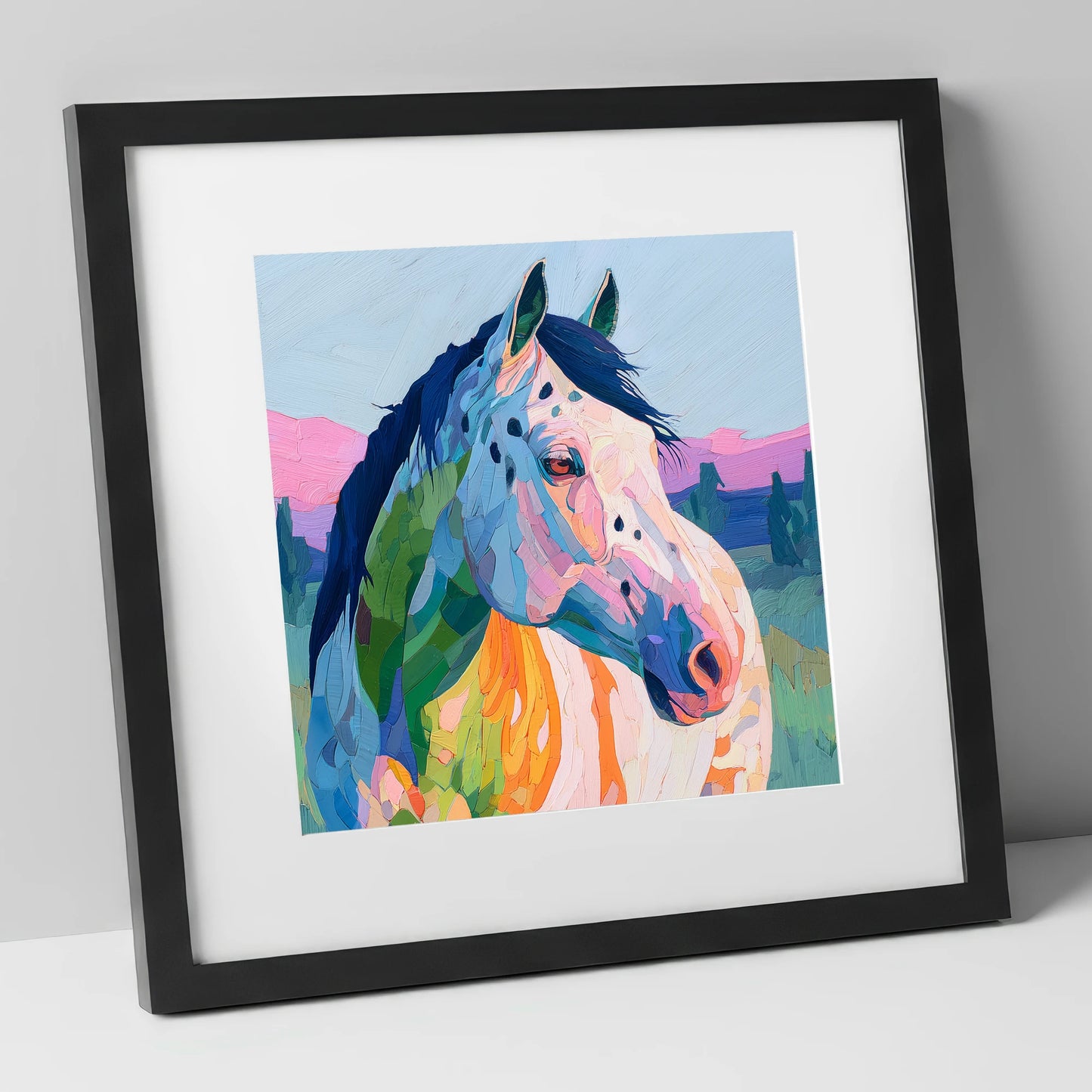 Prismatic Spirit horse breed art print in black frame