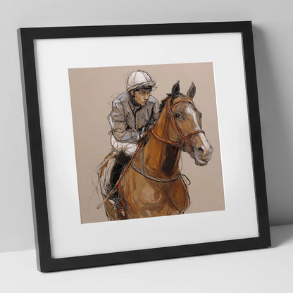 Moments Before the Off racing horse art print in black frame