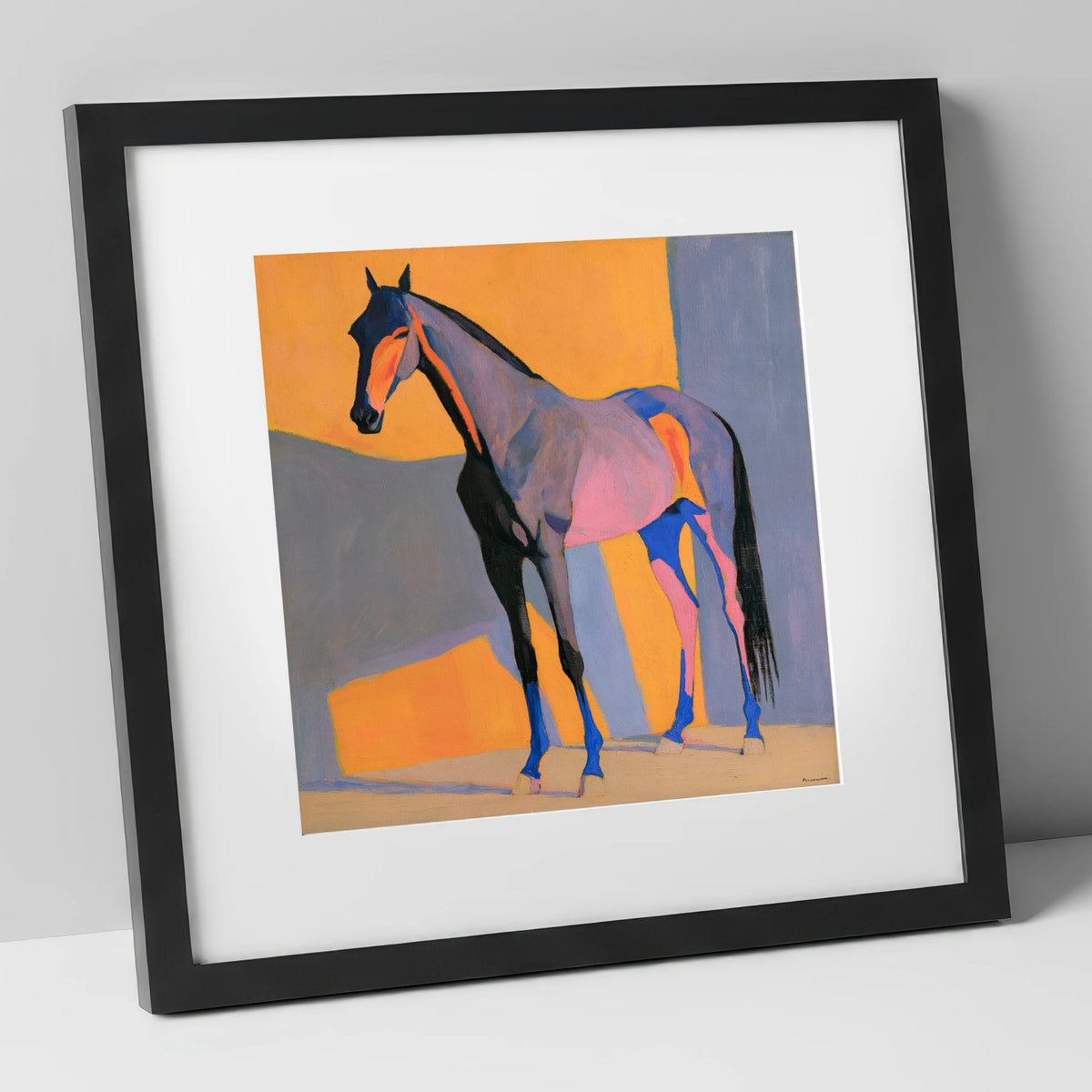 Vibrant Colour Block Horse horse breed art print in black frame