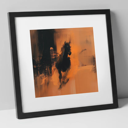 Shadow and Ember horse portrait art print in black frame