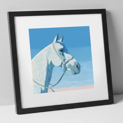 Serene Grey Profile horse breed art print in black frame