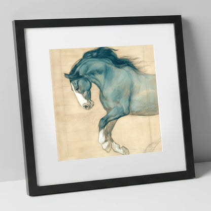 Study in Teal horse portrait art print in black frame