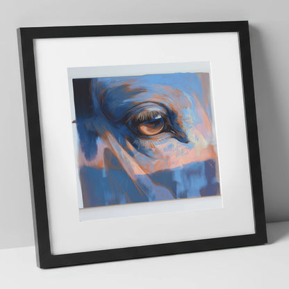 Soulful Azure Gaze horse portrait art print in black frame