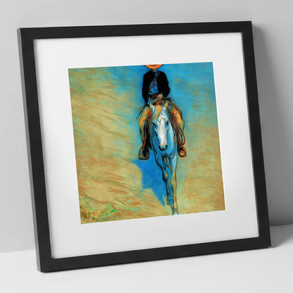 The Blue Trail Rider western horse art print in black frame