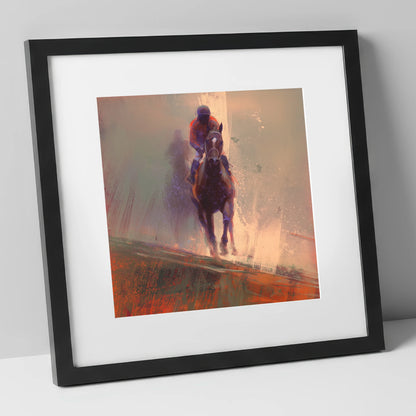 Surging Forward racing horse art print in black frame