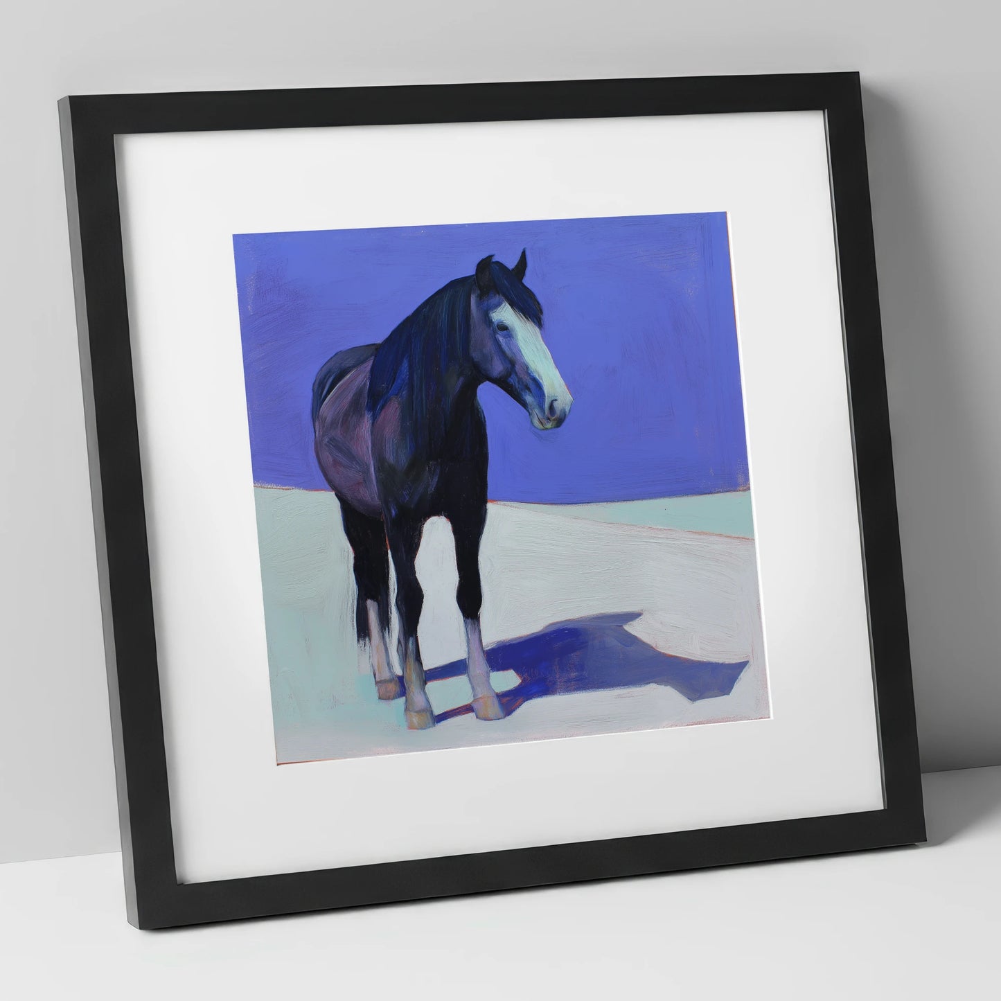 The Indigo Shadow horse portrait art print in black frame