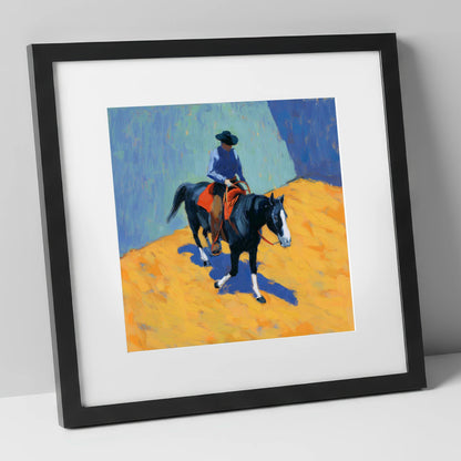 High Noon Arena western horse art print in black frame