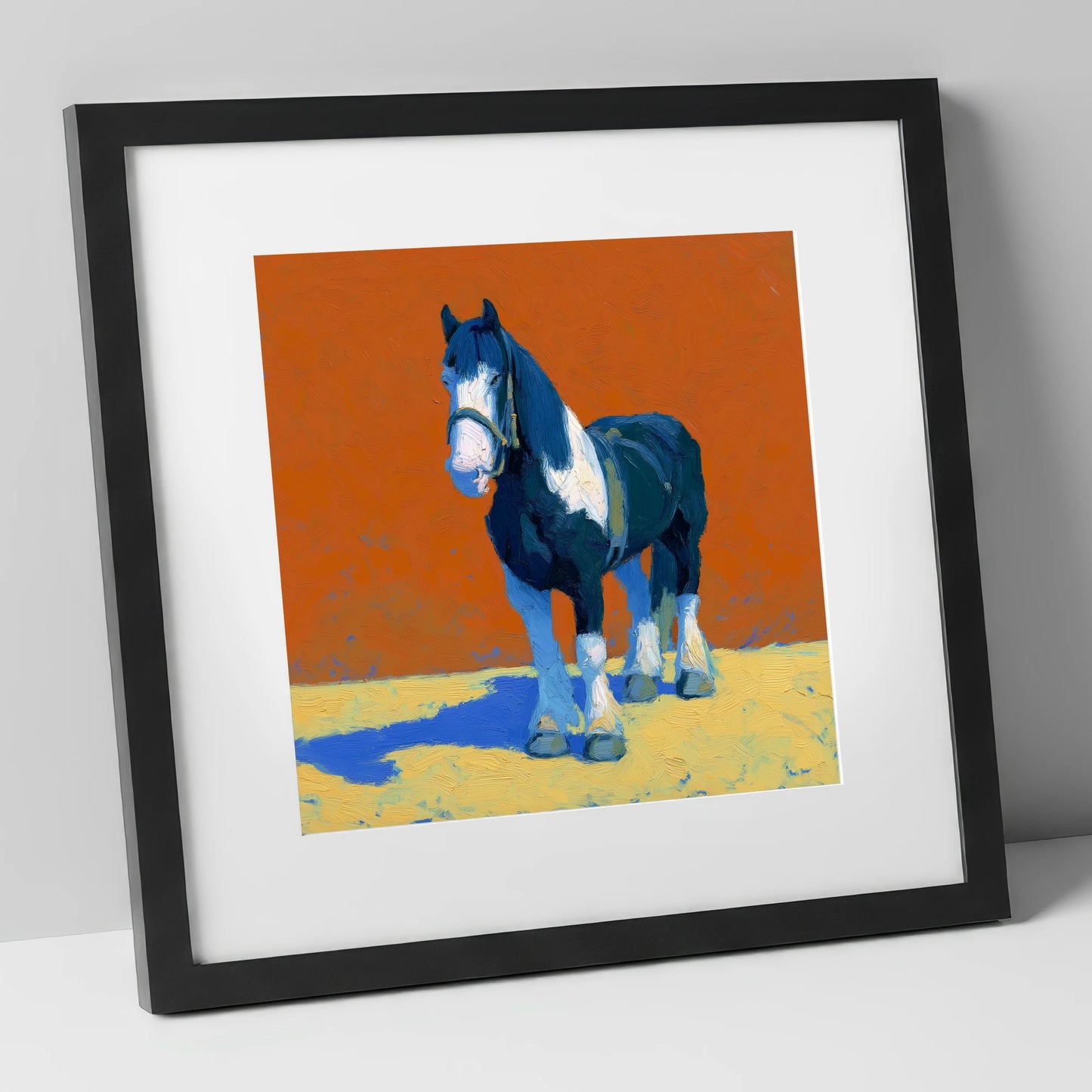 Vibrant Heavy Cob horse breed art print in black frame