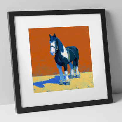 Vibrant Heavy Cob horse breed art print in black frame