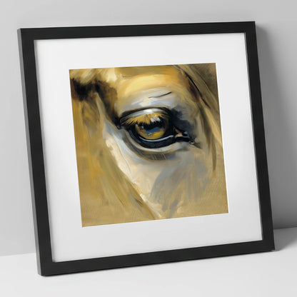 The Amber Gaze horse portrait art print in black frame