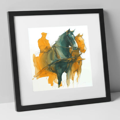 Harnessed Momentum working horse art print in black frame