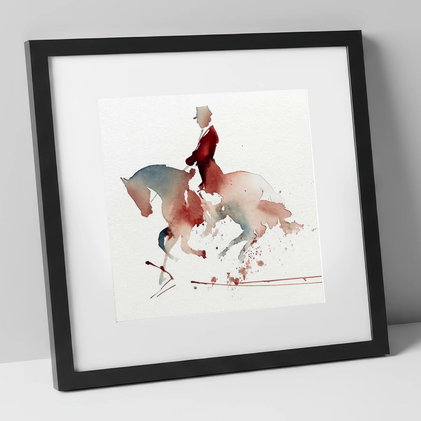 Crimson Collection dressage horse art print in black frame