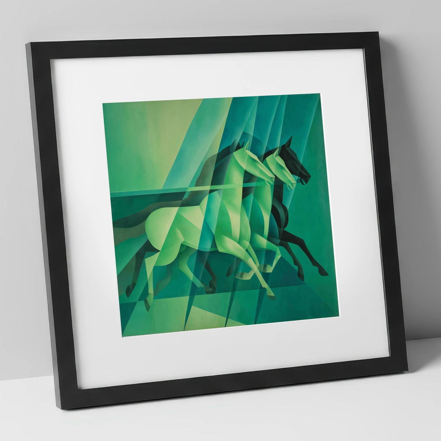 Emerald Rhythm racing horse art print in black frame