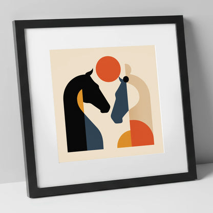 Mid-Century Equine Duo horse portrait art print in black frame