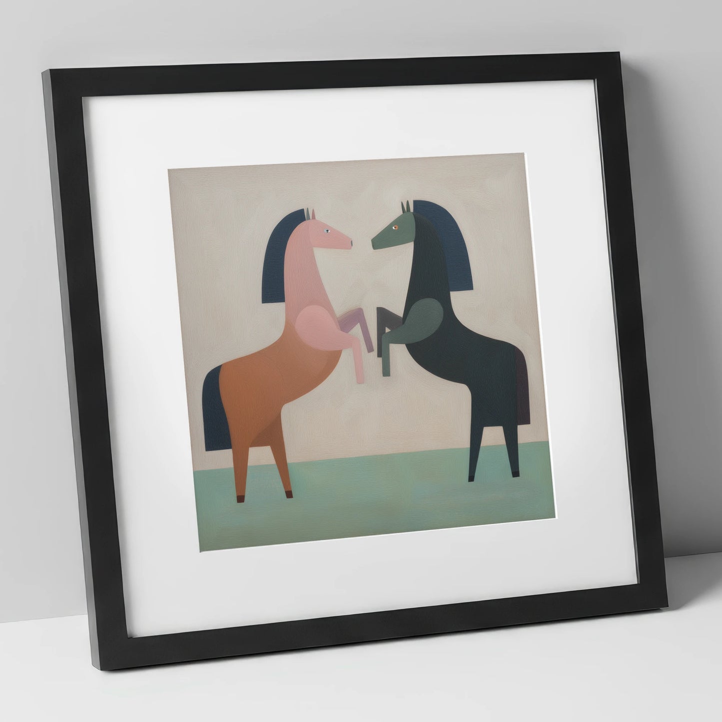 Symmetrical Equine Balance wild horses art print in black frame