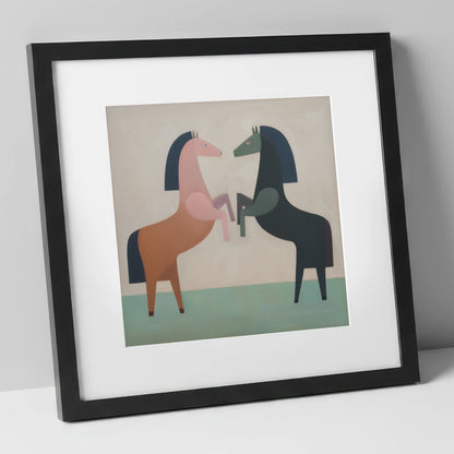 Symmetrical Equine Balance wild horses art print in black frame