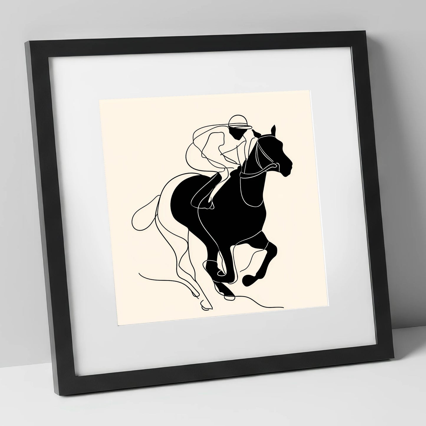 The Final Furlong racing horse art print in black frame