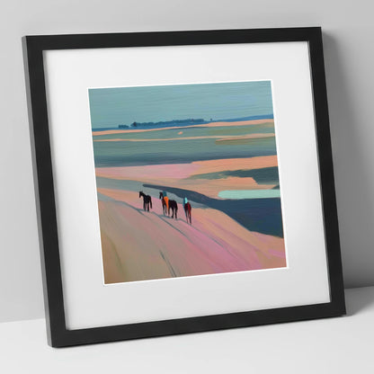 Dusty Rose Hack horse landscape art print in black frame
