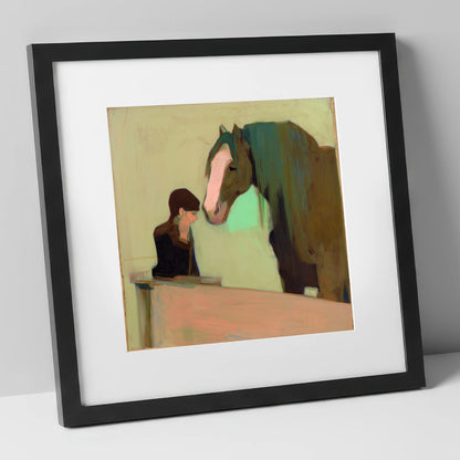 Silent Understanding horse & rider art print in black frame