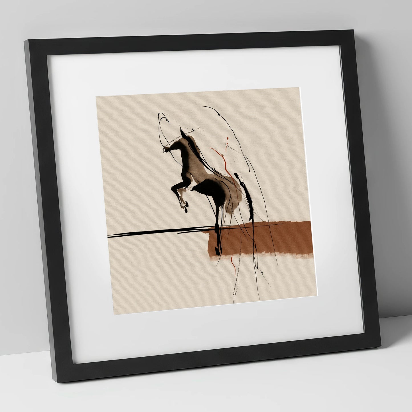 Untamed Sepia Silhouette horse portrait art print in black frame