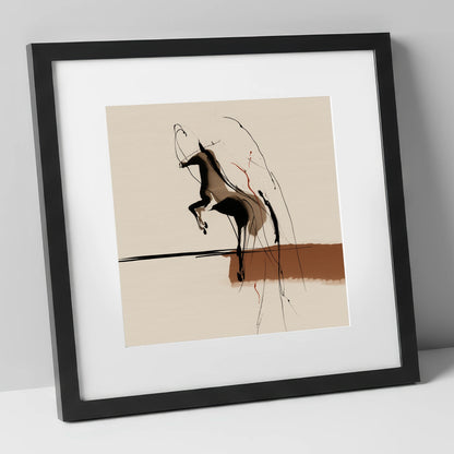 Untamed Sepia Silhouette horse portrait art print in black frame