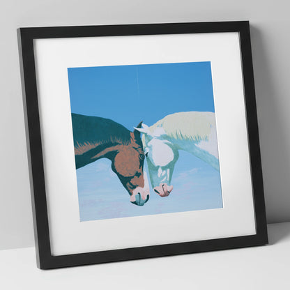 Quiet Companionship horse portrait art print in black frame