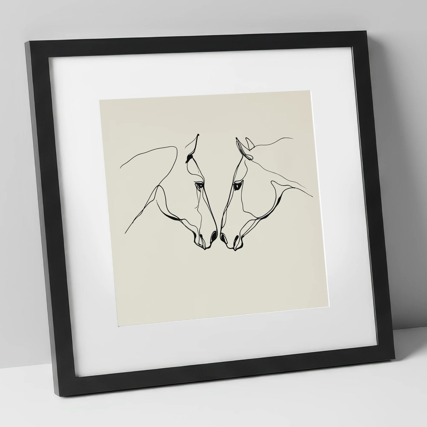 Quiet Connection horse portrait art print in black frame