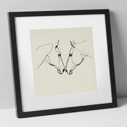 Quiet Connection horse portrait art print in black frame