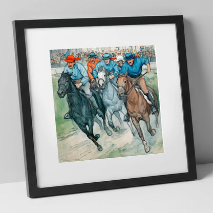 Classic Turf Rivalry racing horse art print in black frame