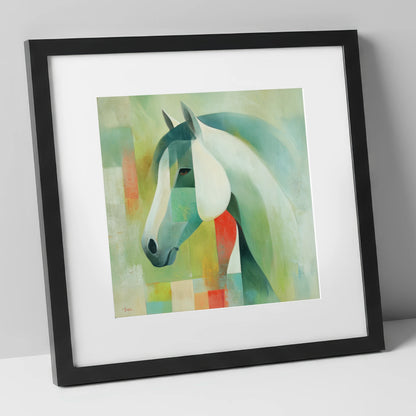 Geometric Equine Harmony horse portrait art print in black frame
